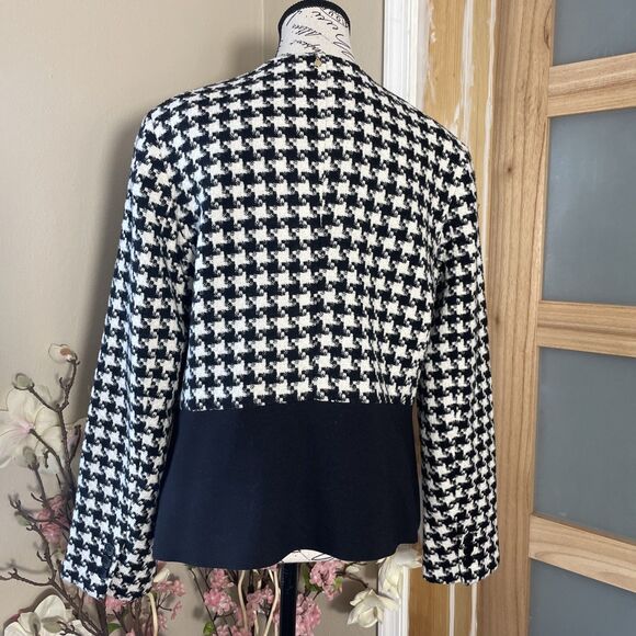Talbots Black White Color Block Houndstooth Wool Blazer Jacket Size 12 Lawyer - Picture 6 of 10
